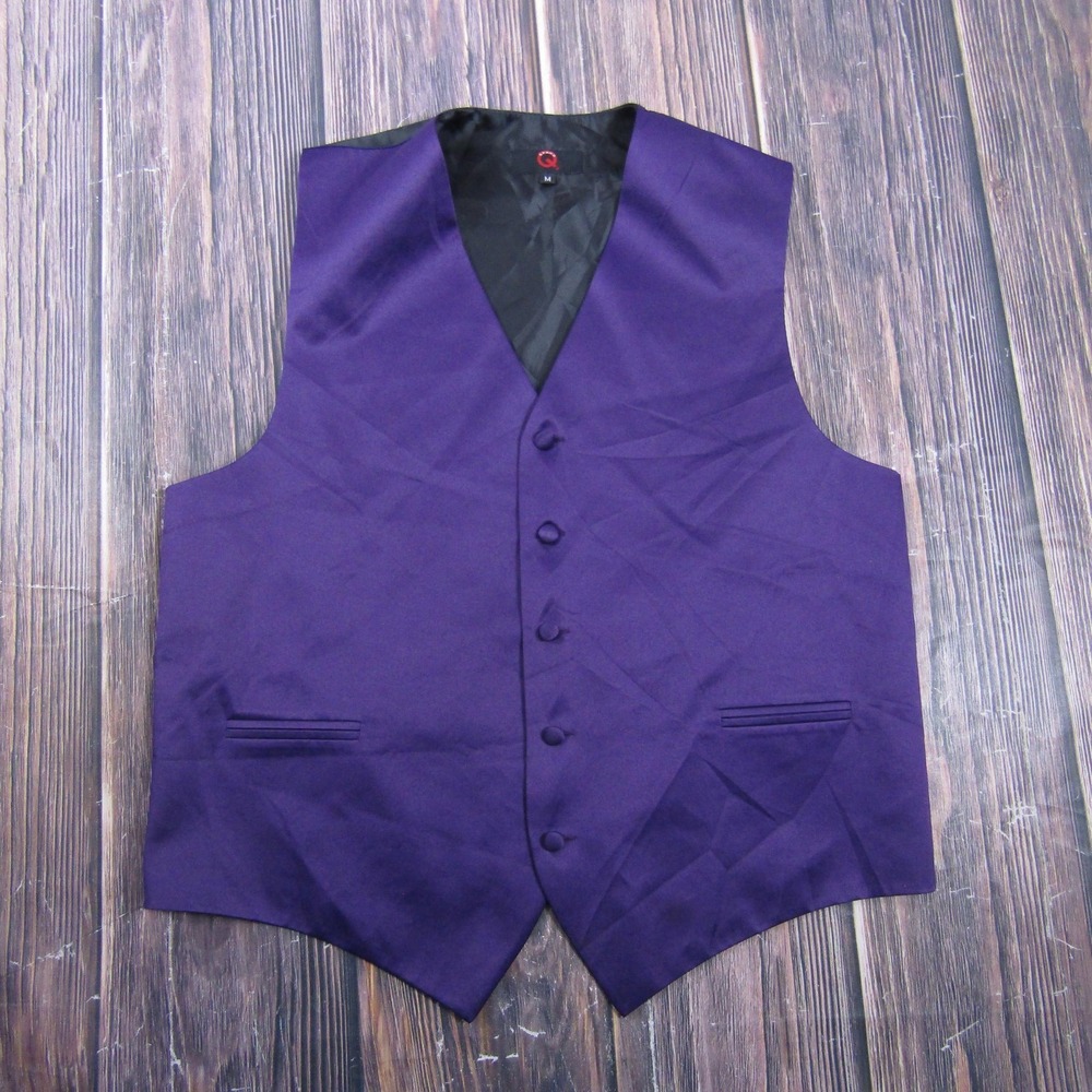 Suit Vest Brand Q Mens M Purple Solid Tuxedo Belted Formal Waistcoat Wedding